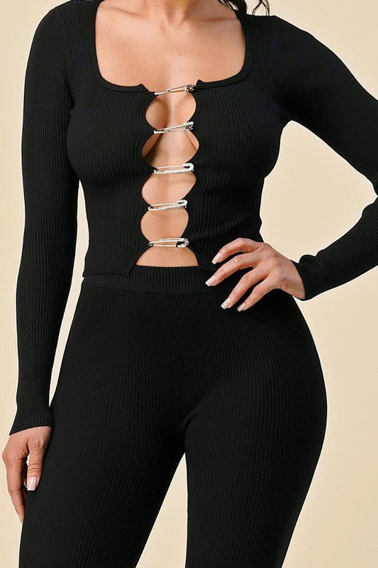 Pavé Safety Pin Top in Black