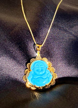Load image into Gallery viewer, Baby Blue Jade Buddha Necklace in Gold
